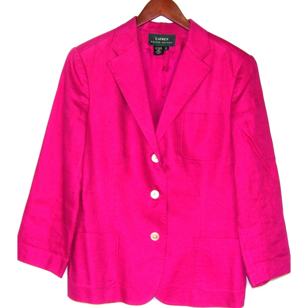 LAUREN Ralph Lauren 100% Linen Pink 3 Button Office Blazer Women's 12